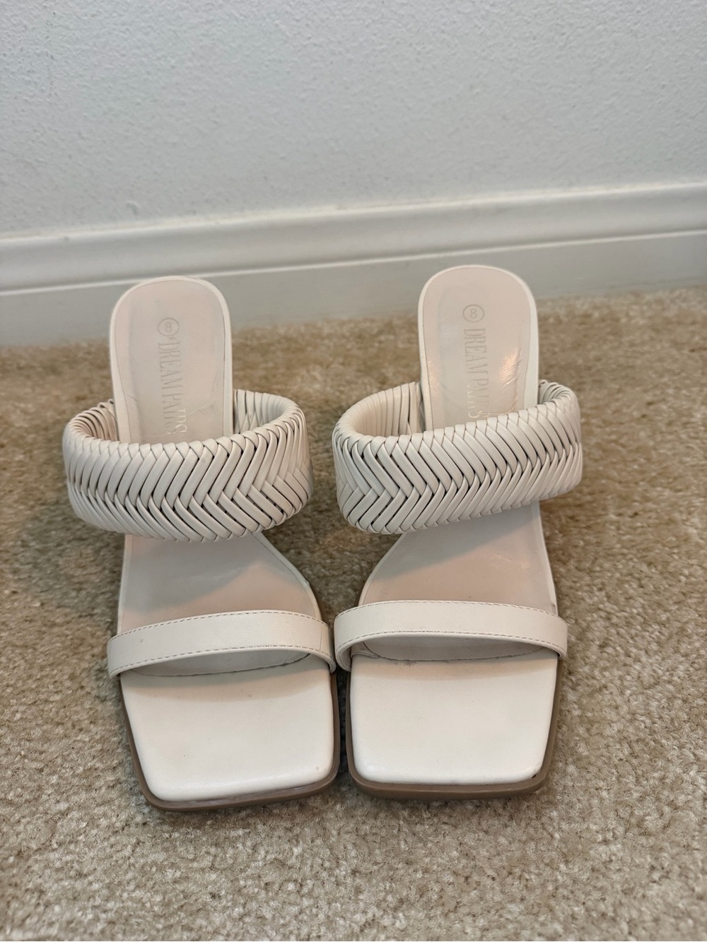 White Woven Strap Women's Heels
